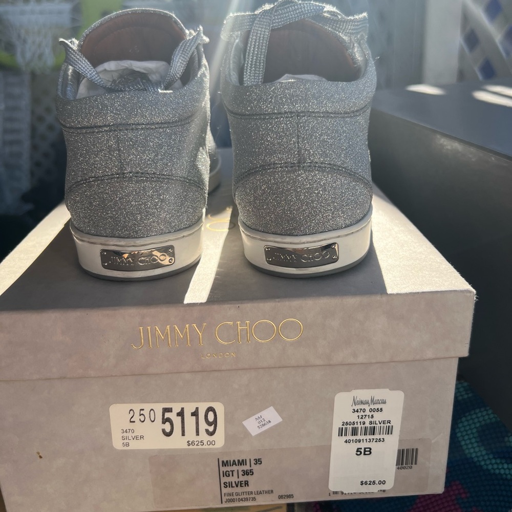 Jimmy choo Miami silver fine glitter leather sneakers